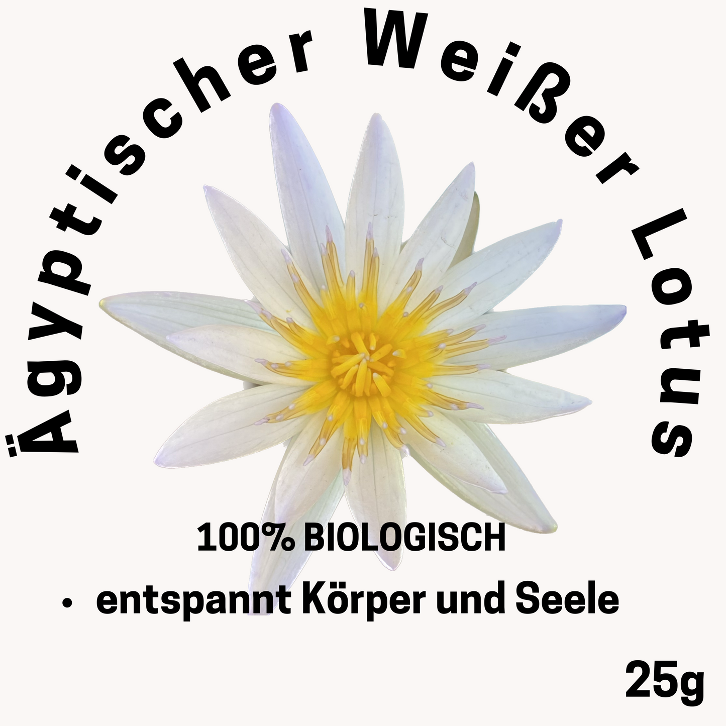 Verpackung und Etikett von den ganzen Bio Weißen Lotusblüten für Räucherrituale