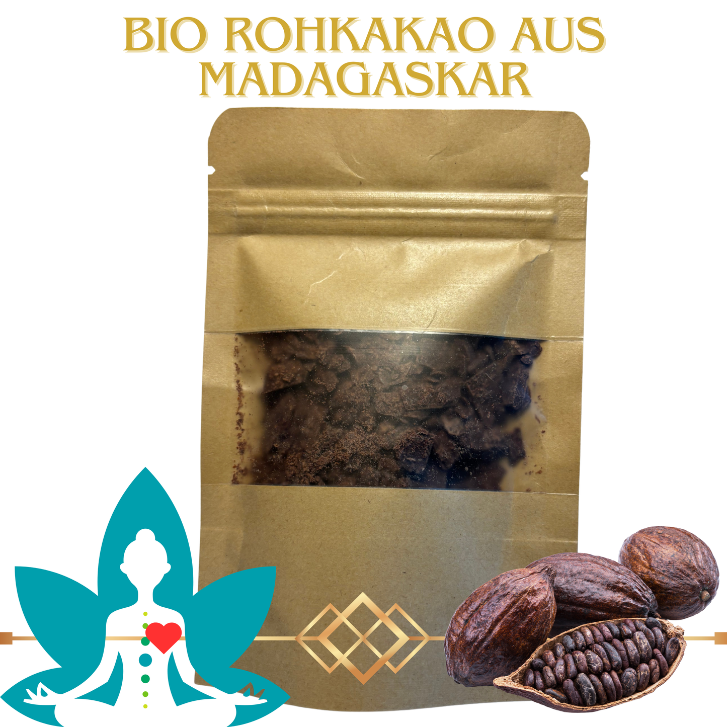 Bio Rohkakao für Kakaozeremonien; 100% Ceremonial Organic Raw Cacao aus Madagaskar (Theobroma Kakao) - 30g Rohkakao / Packung mit Sichtfenster