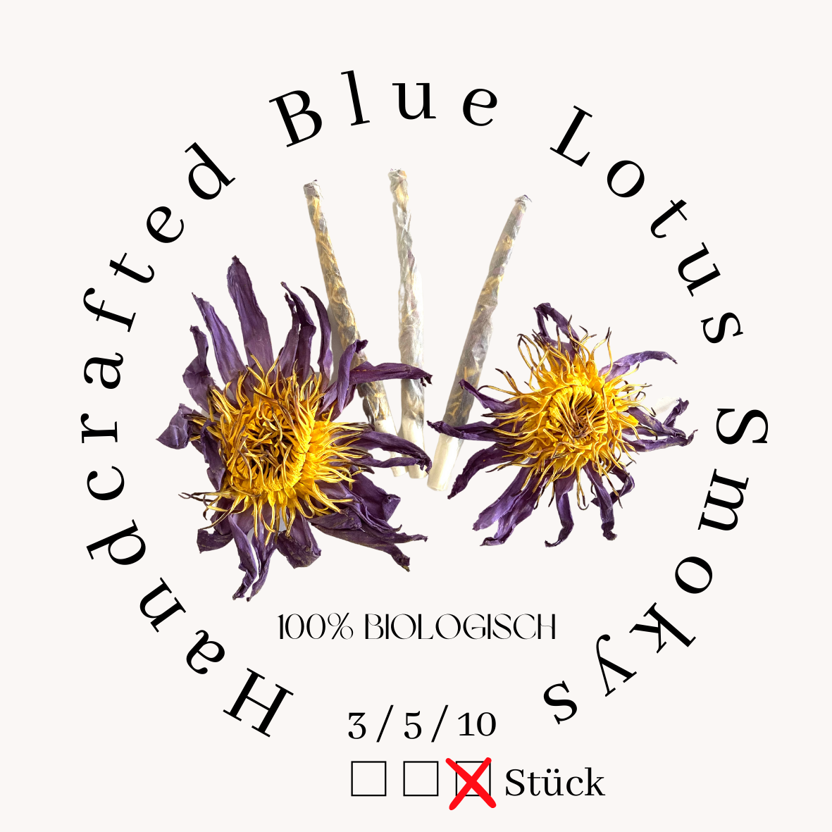 Bio Blauer Lotus 3er/ 5er/ 10er Pack - „Handcrafted Blue Lotus Smokys“ (Nymphaea caerulea) Rauchen
