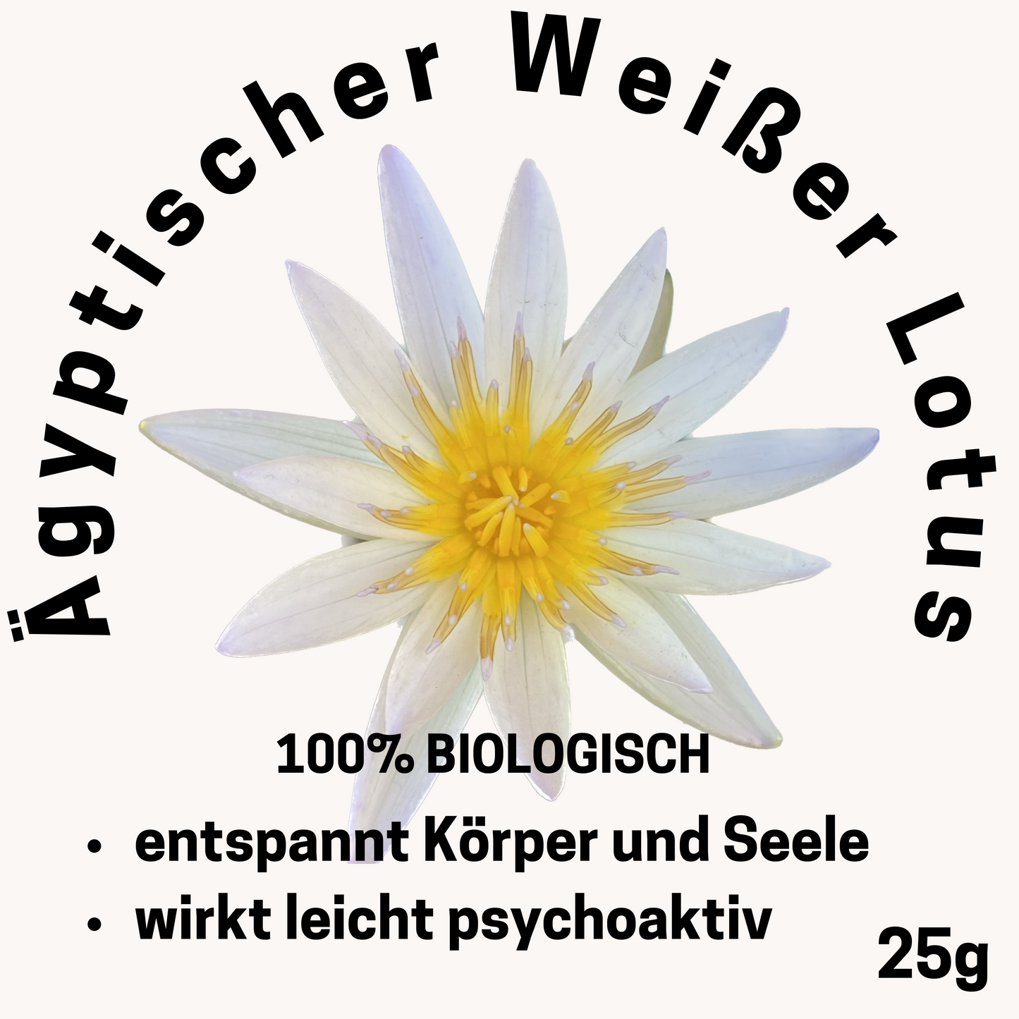 100% Bio Ägyptischer Weißer Lotus; ganze Blüten getrocknet (Nymphaea alba) 25g / Einheit