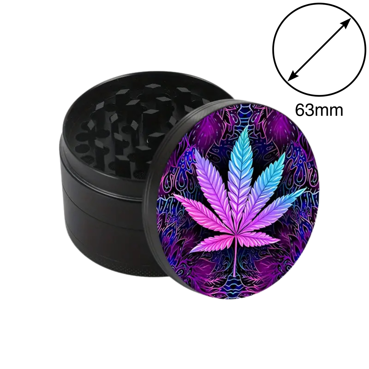 Metall-Grinder/ Gewürzzerkleinerer 4-lagig mit verschiedenen Motiven in unterschiedlichen Größen 50mm oder 63mm Durchmesser inkl. Pollenschieber