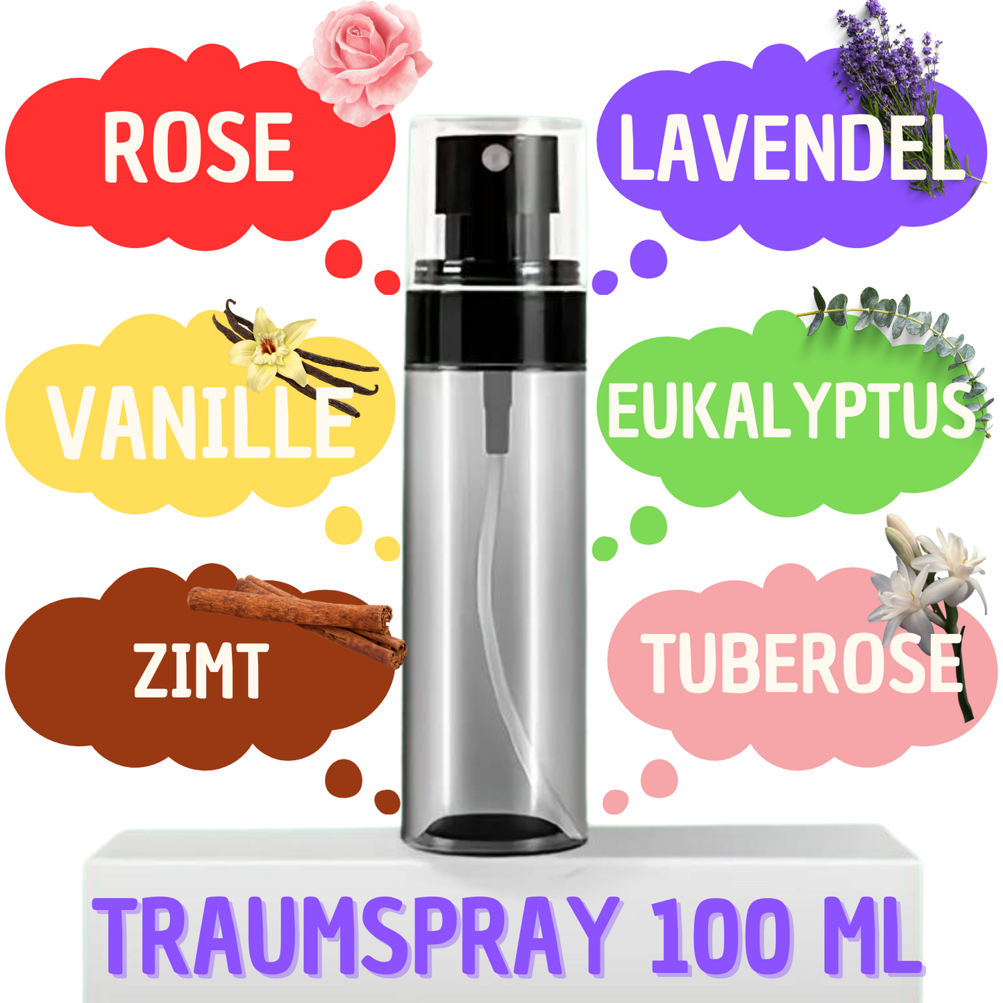 Traumspray/Kissenspray/Raumspray versch. Düfte 100ml Sprühflasche mit 100% naturreinen ätherischen Ölen